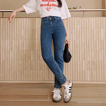 OB嚴選中大尺碼-造型腰頭修身窄管牛仔褲《BA7723》