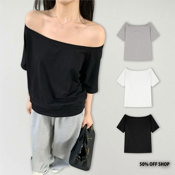 斜肩短袖悠閒感十足短T