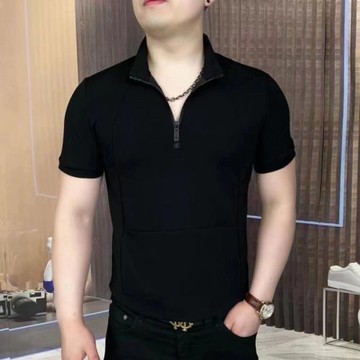 短袖半拉鏈T恤男夏季新款高端透氣半袖POLO衫帥氣純色冰感上衣