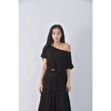 (XL) 棉質寬鬆黑色短袖上衣二手衣