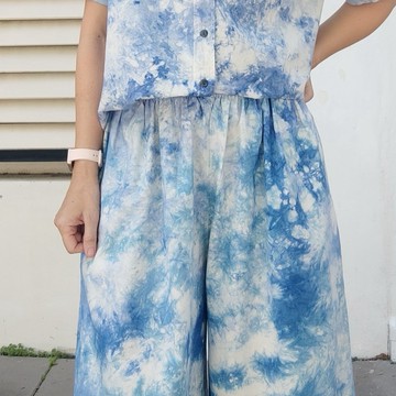 Jinda Beta Pants A -  靛藍紮染彈性腰寬褲