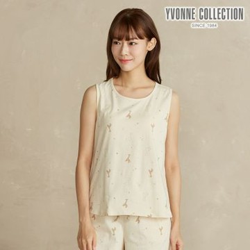 YVONNE 以旺傢飾 長頸鹿印花背心-沙丘白