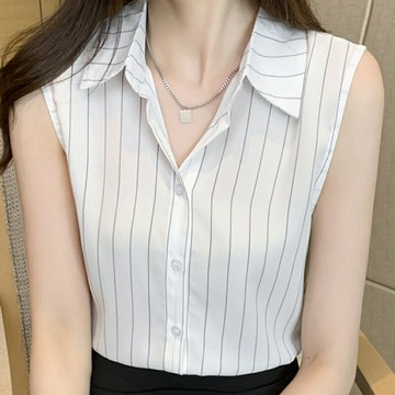 【巴黎精品】現貨+預購 女雪紡上衣無袖襯衫法式名媛氣質OL西裝蕾絲休閒女裝-無袖細條紋坎肩a1kc59