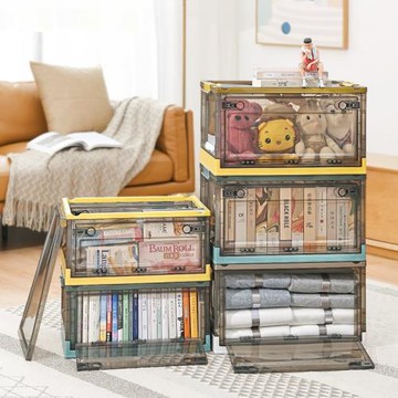 大號帶蓋塑料折疊收納箱書籍書本透明玩具滑輪整理箱書箱儲物箱