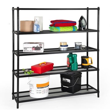 【Qi Mei 齊美】122 x 35 x 175 cm 五層 -台灣製 菱格 烤漆 鐵力士 置物架 收納架  收納 貨架 層架 黑色