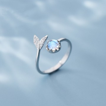 Sweet Air  通體純銀 S925純銀 Y2301 唯美 魚尾水鑽琉璃戒指 純銀戒指 開口可調整大小