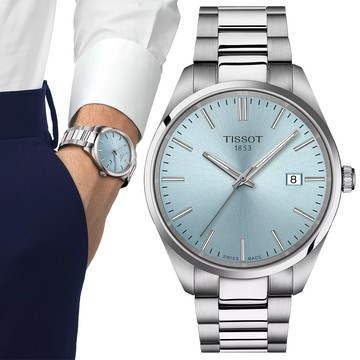 TISSOT 天梭 PR100 經典簡約紳士腕錶/冰藍X銀/40mm/T1504101135100