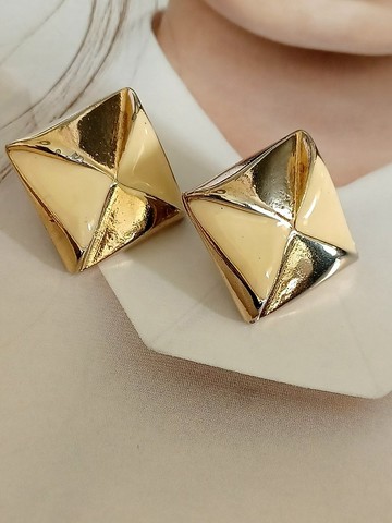 vintage jewelry  古董金色琺瑯夾式耳環