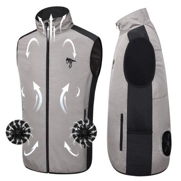 新款制冷科技風扇刺繡坎肩夏充電外套空調服戶外工裝防暑降溫背心