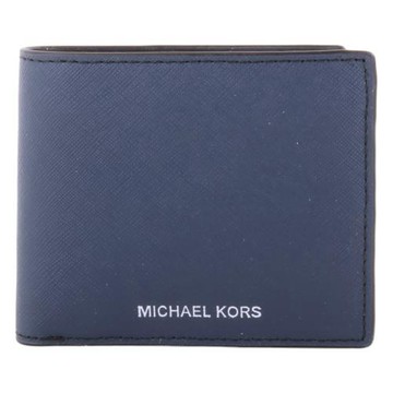 MICHAEL KORS-烙印銀字素面防刮皮革零錢袋短夾(海軍藍)