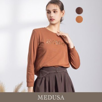 現貨【MEDUSA 曼度莎】亮片刺繡字母圓領大學T - 2色（M-XL）｜大學T 女休閒上衣 女長袖上衣