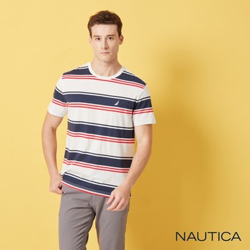 Nautica男裝 交錯條紋百搭短袖T恤-白色