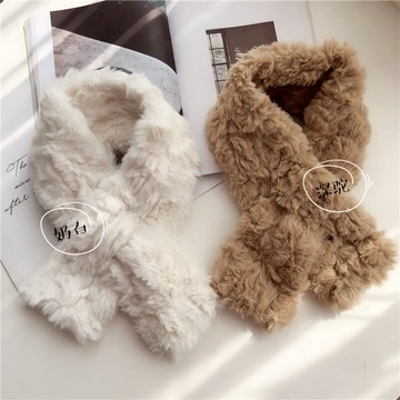 圍巾圍脖女仿獺兔毛皮草秋冬季保暖小毛毛交叉毛領子脖套潮