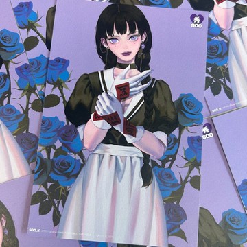 粉紫漸層 - 明信片 (SooK) 復古女孩裝飾插畫