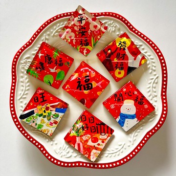 新春福字冰箱貼磁貼 插畫斗方滴膠磁鐵吸鐵石春節裝飾品小禮物