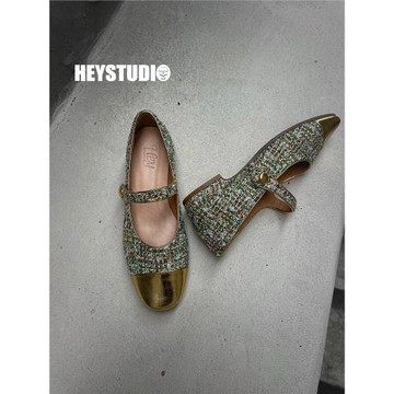 老七家~2026小香風法式瑪麗珍女鞋小皮鞋銀色單鞋中跟芭蕾舞婚鞋