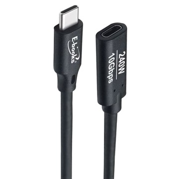 E-books XA58 240W Type C 高速 10Gbps公對母充電傳輸延長線 4K@60Hz  2m  1個  黑色
