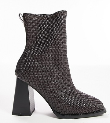 Topshop Wide Fit Tilly block heel sock boot in choc-Brown