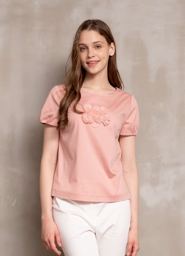 輕盈蜜語繞花柔棉彈力針織上衣