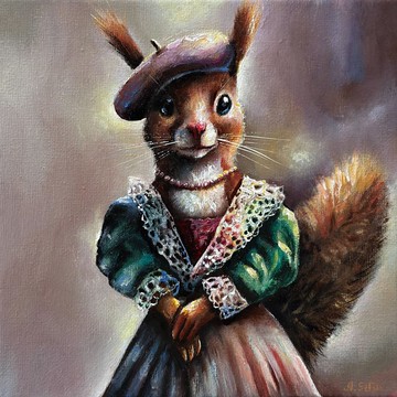 原畫松鼠，紅松鼠牆壁裝飾，森林藝術，可愛的動物