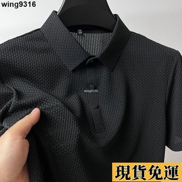 🎁限時低價🎈 輕奢男士Polo衫 高級感商務T恤 歐貨冰絲上衣 氣質純色提花設計 休閒短袖 透氣舒適 立體剪裁