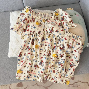 柔軟雲朵棉KT樂園帶胸墊夏天新款睡衣女短袖短褲公主風套裝家居服韓國居家服睡衣套裝女生睡衣居家睡衣睡衣女