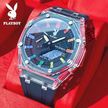 PLAYBOY 2066 時尚 運動 百搭 日曆 學生電子錶 非機械 2023年新款 防水石英電子錶 男士手錶男【亞德機械五金家居】