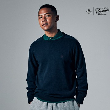 【Munsingwear 企鵝】男款日本製深藍色圓領復古基本款企鵝刺繡毛衣 MGSP4L03