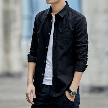 都市型男單品 快釦反折口袋長袖襯衫 / 6色 / M至6XL / 大尺碼【QTJCS17307】