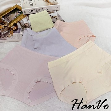 【HanVo】花紋壓痕素色莫代爾內褲 吸濕排汗親膚柔軟 中腰 獨立包裝 流行少女內褲 內著 A11-5307