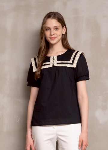 微甜知性裝飾領片純棉上衣