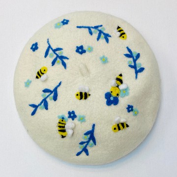 羊毛氈貝蕾帽-  花與蜜蜂