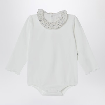 White bodysuit with neckline and floral print