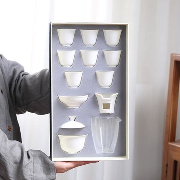 德化白瓷功夫茶具套裝日式茶杯茶壺陶瓷整套送禮家用禮盒LOGO