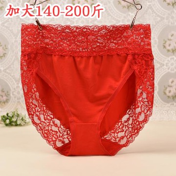 3條裝包郵加大碼內褲女胖mm200斤高腰純棉全棉蕾絲無痕本命年紅色