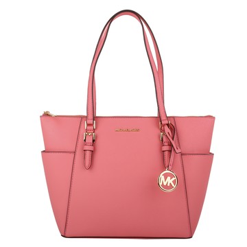 MICHAEL KORS- JET SET 金字雙側口袋素面防刮拉鍊托特包（玫瑰粉）_廠商直送