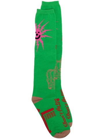 Walter Van Beirendonck - illustration-style print socks - unisex - Cotton/Polyester/Elastane - L - Green
