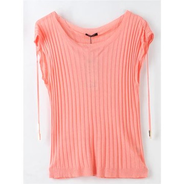 諾諾E站【GS】夏裝 圓領無袖抽繩純色百搭顯瘦針織無袖針織女上衣