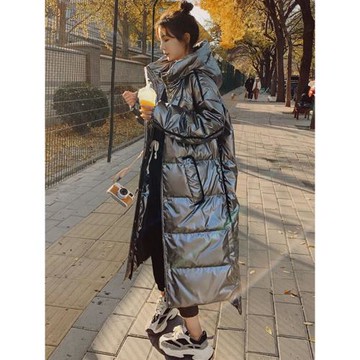 免洗亮面孕婦羽絨服女銀色大碼胖mm超長款到腳踝加厚白鴨絨外套潮