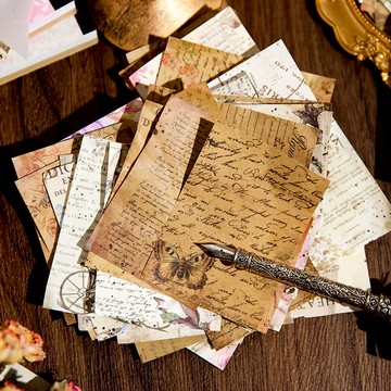 🍋檸檬青🍋清倉現貨見花是花系列6款100張入復古文藝花卉蝴蝶拼貼素材紙手賬背景裝飾素材