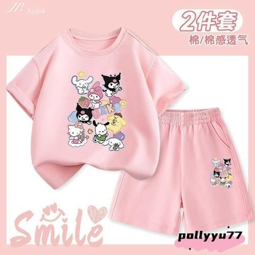 兒童 桃園出貨 三麗鷗女童夏季薄款套裝兒童短袖短褲兩件套中小童半袖五分褲潮流Ki