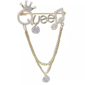 伊飾童話 QUEEN音符垂墜流蘇水鑽別針胸針