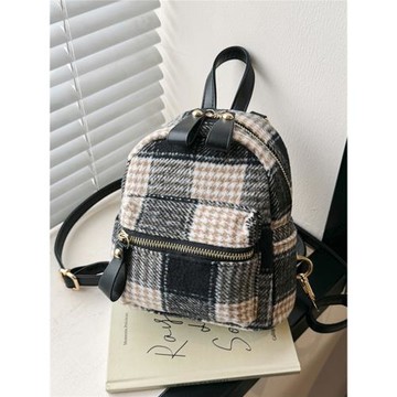 韓版迷你雙肩包2024新款格子時尚包包女百搭單肩斜挎復古背包小包