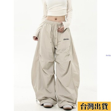 ⚡免運【新品上新】🌸【店鋪熱銷】美式複古褶皺傘兵工裝褲女2025新款寬鬆顯瘦百搭休閒運動闊腿長褲