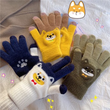 拼色手套冬季女ins可愛加厚加絨保暖新款騎行針織開車可觸屏
