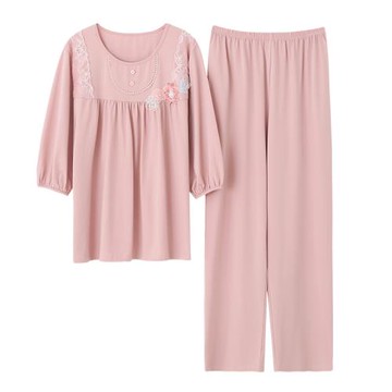 媽媽睡衣女春秋款七分袖莫代爾春夏季薄款冰絲中老年人婆婆家居服