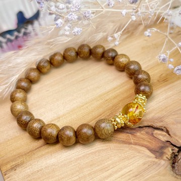 平安靜心/清香韻味-8mm野生沉香琥珀手鍊