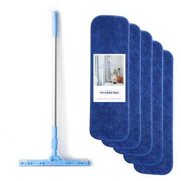 PERFECT SOLUTION 超細纖維拖把替換布 5入 + 拖把桿 套組  1組  拖把頭寬度 43cm  拖把頭長度 13cm  桿長可調 (80-135cm)