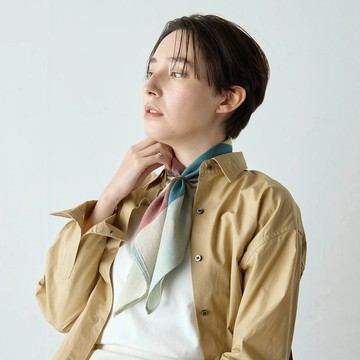 棋盤格紋絲質領巾(附絲巾環)-綠黃(期間限定 售完為止)