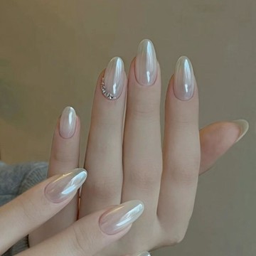 新品推薦 【極光女神】海莉同款手工穿戴甲爆款網紅白月光珍珠粉海莉珠光 美甲 美甲貼片 指甲貼片 指甲 穿戴甲
